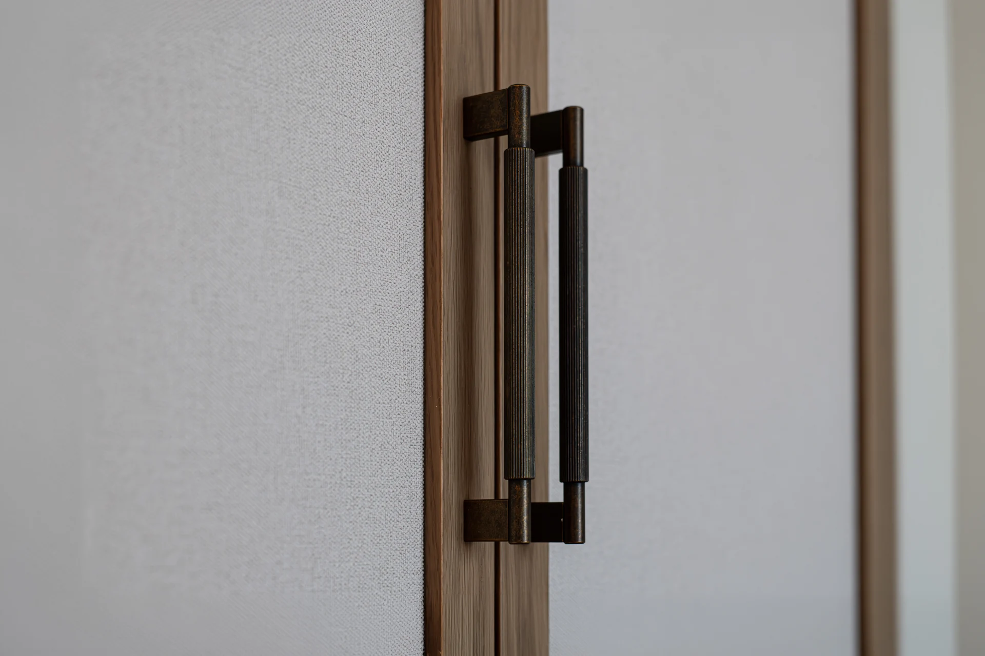 Timber door and metal handle detail